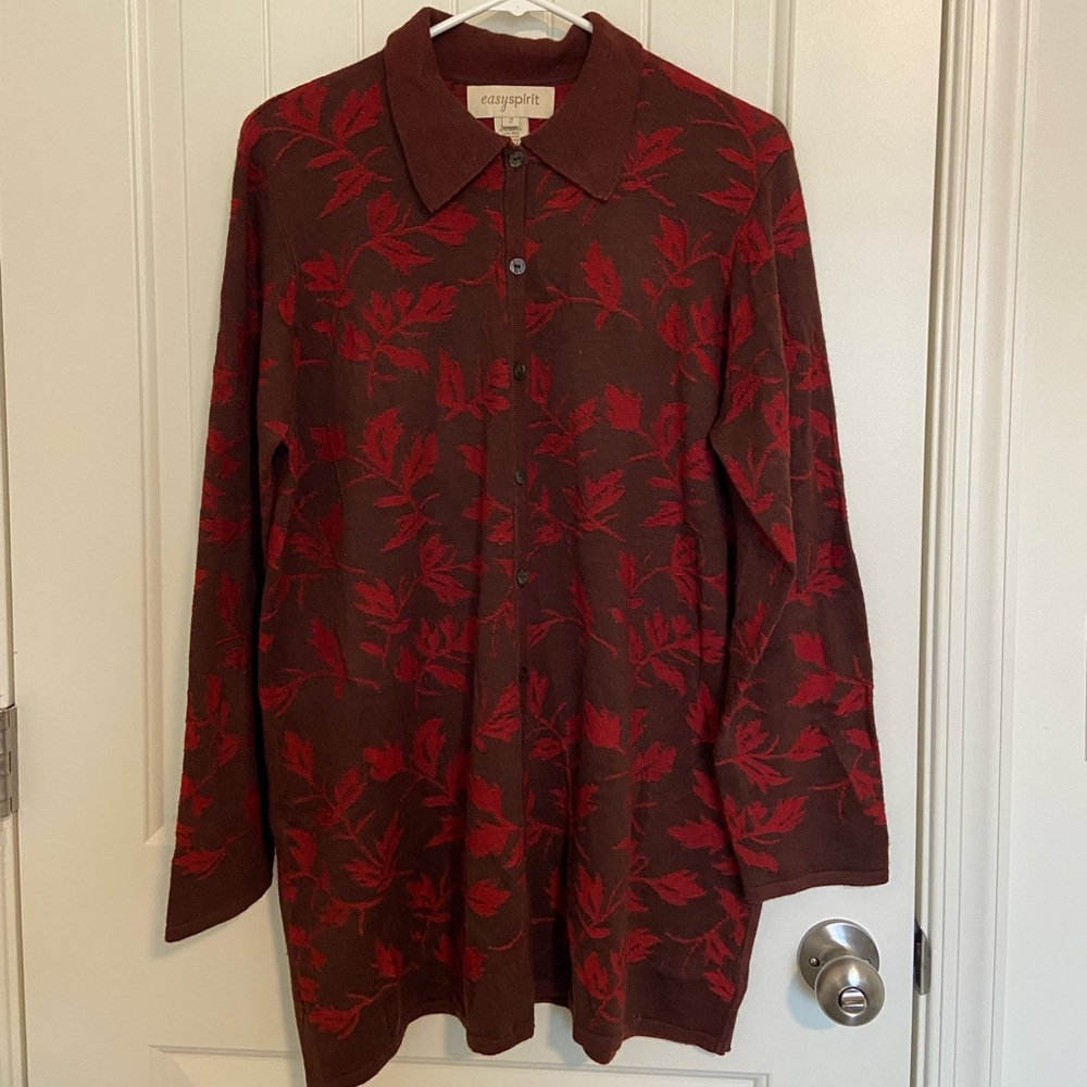 EUC Vintage Easy Spirit women’s burgundy red‎ collared floral oversized sweater